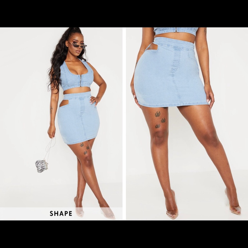 PLT Light Wash Cut Out Pocket Mini Skirt Sz 18